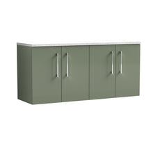 Nui Arno 1200mm Wall Hung 4 - door Vanity & Laminate Worktop Contemporary Satin Green MFC Painted Matt 562x1205x390mm - ARN823LSW2 - JJ Building Materials