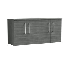 Nui Arno 1200mm Wall Hung 4 Door Vanity & Worktop Contemporary Anthracite Woodgrain MFC Textured Woodgrain 557x1205x390mm - JJ Building Materials