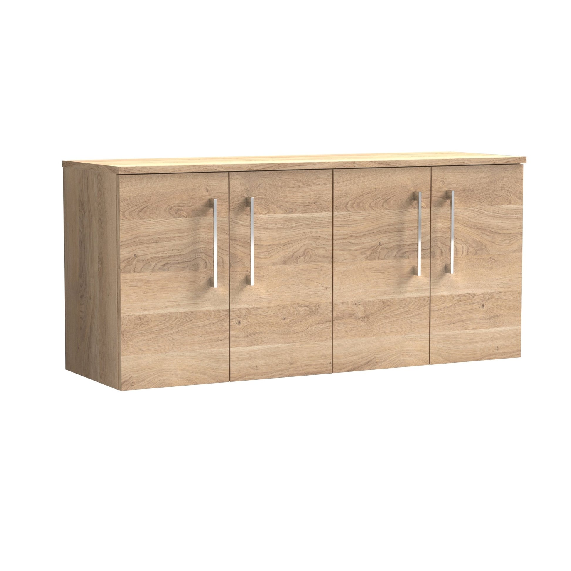Nui Arno 1200mm Wall Hung 4 - door Vanity & Worktop Contemporary Bleached Oak MFC Textured Woodgrain 558x1205x390mm - JJ Building Materials