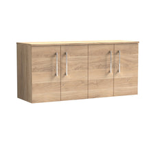 Nui Arno 1200mm Wall Hung 4 - door Vanity & Worktop Contemporary Bleached Oak MFC Textured Woodgrain 558x1205x390mm - JJ Building Materials