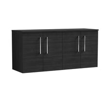 Nui Arno 1200mm Wall Hung 4 Door Vanity & Worktop Contemporary Charcoal Black MFC Textured Woodgrain 557x1205x390mm - JJ Building Materials