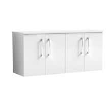 Nui Arno 1200mm Wall Hung 4 Door Vanity & Worktop Contemporary Gloss White MFC Painted Gloss 557x1205x390mm - JJ Building Materials