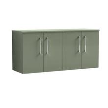 Nui Arno 1200mm Wall Hung 4 Door Vanity & Worktop Contemporary Satin Green MFC Painted Matt 557x1205x390mm - JJ Building Materials