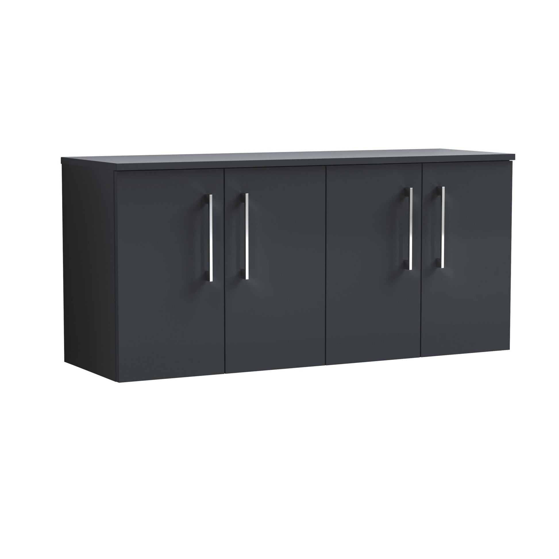 Nui Arno 1200mm Wall Hung 4 Door Vanity & Worktop Contemporary Soft Black MFC Painted Matt 557x1205x390mm - JJ Building Materials