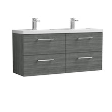 Nui Arno 1200mm Wall Hung 4 Drawer Vanity & Double Basin Contemporary Anthracite Woodgrain MFC Textured Woodgrain 561x1205x383mm - JJ Building Materials