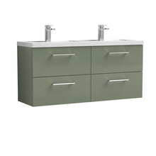Nui Arno 1200mm Wall Hung 4 Drawer Vanity & Double Basin Contemporary Satin Green MFC Painted Matt 561x1205x383mm - ARN824C - JJ Building Materials