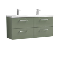 Nui Arno 1200mm Wall Hung 4 Drawer Vanity & Double Basin Contemporary Satin Green MFC Painted Matt 561x1205x383mm - ARN824F - JJ Building Materials