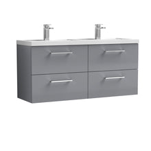 Nui Arno 1200mm Wall Hung 4 Drawer Vanity & Double Basin Contemporary Satin Grey MFC Painted Matt 579x1205x383mm - ARN2224C - JJ Building Materials