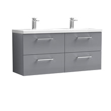 Nui Arno 1200mm Wall Hung 4 Drawer Vanity & Double Basin Contemporary Satin Grey MFC Painted Matt 579x1205x383mm - ARN2224F - JJ Building Materials