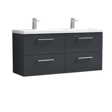 Nui Arno 1200mm Wall Hung 4 Drawer Vanity & Double Basin Contemporary Soft Black MFC Painted Matt 579x1205x383mm - ARN1424F - JJ Building Materials
