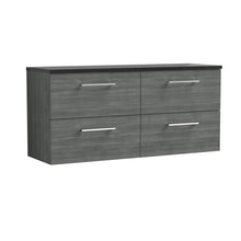 Nui Arno 1200mm Wall Hung 4 - drawer Vanity & Laminate Worktop Contemporary Anthracite Woodgrain MFC Textured Woodgrain 561x1205x390mm - ARN524LSB2 - JJ Building Materials