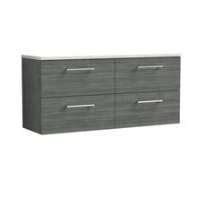 Nui Arno 1200mm Wall Hung 4 - drawer Vanity & Laminate Worktop Contemporary Anthracite Woodgrain MFC Textured Woodgrain 561x1205x390mm - ARN524LSW2 - JJ Building Materials