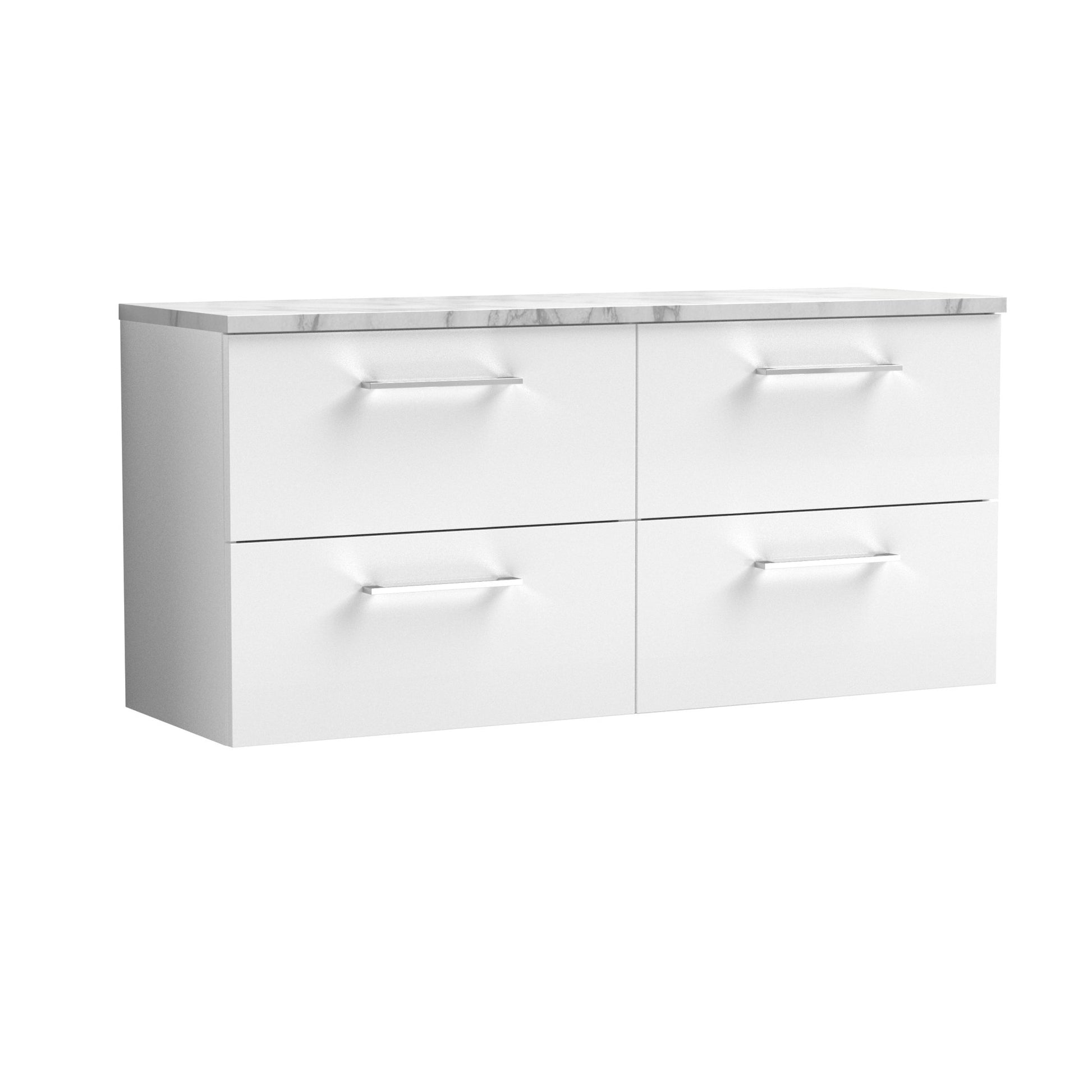 Nui Arno 1200mm Wall Hung 4 - drawer Vanity & Laminate Worktop Contemporary Gloss White MFC Painted Gloss 561x1205x390mm - ARN124LCM2 - JJ Building Materials