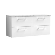 Nui Arno 1200mm Wall Hung 4 - drawer Vanity & Laminate Worktop Contemporary Gloss White MFC Painted Gloss 561x1205x390mm - ARN124LCM2 - JJ Building Materials
