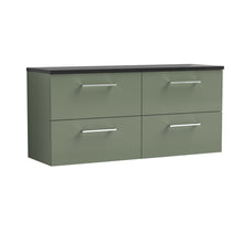 Nui Arno 1200mm Wall Hung 4 - drawer Vanity & Laminate Worktop Contemporary Satin Green MFC Painted Matt 562x1205x390mm - ARN824LSB2 - JJ Building Materials