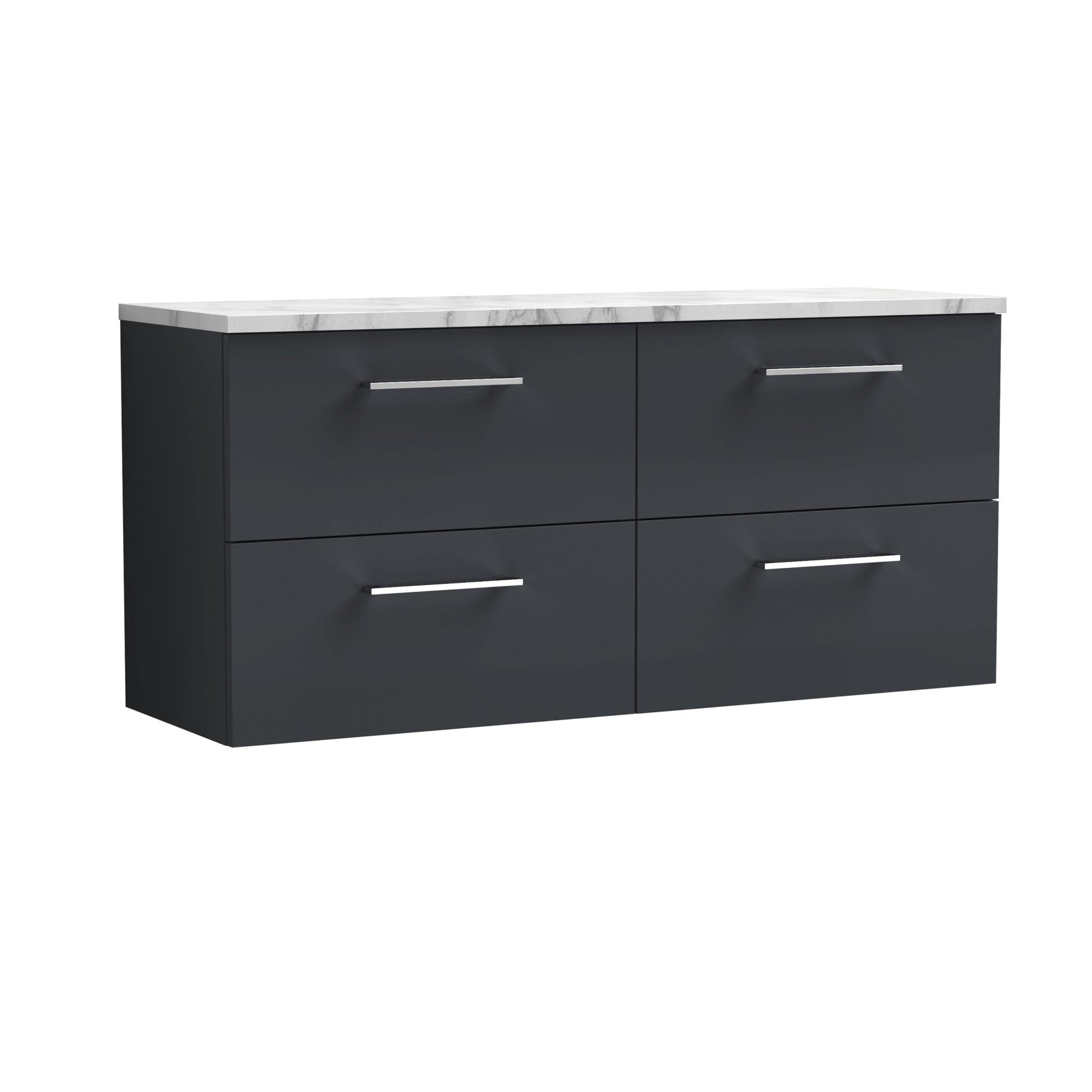 Nui Arno 1200mm Wall Hung 4 - drawer Vanity & Laminate Worktop Contemporary Soft Black MFC Painted Matt 562x1205x390mm - ARN1424LCM2 - JJ Building Materials