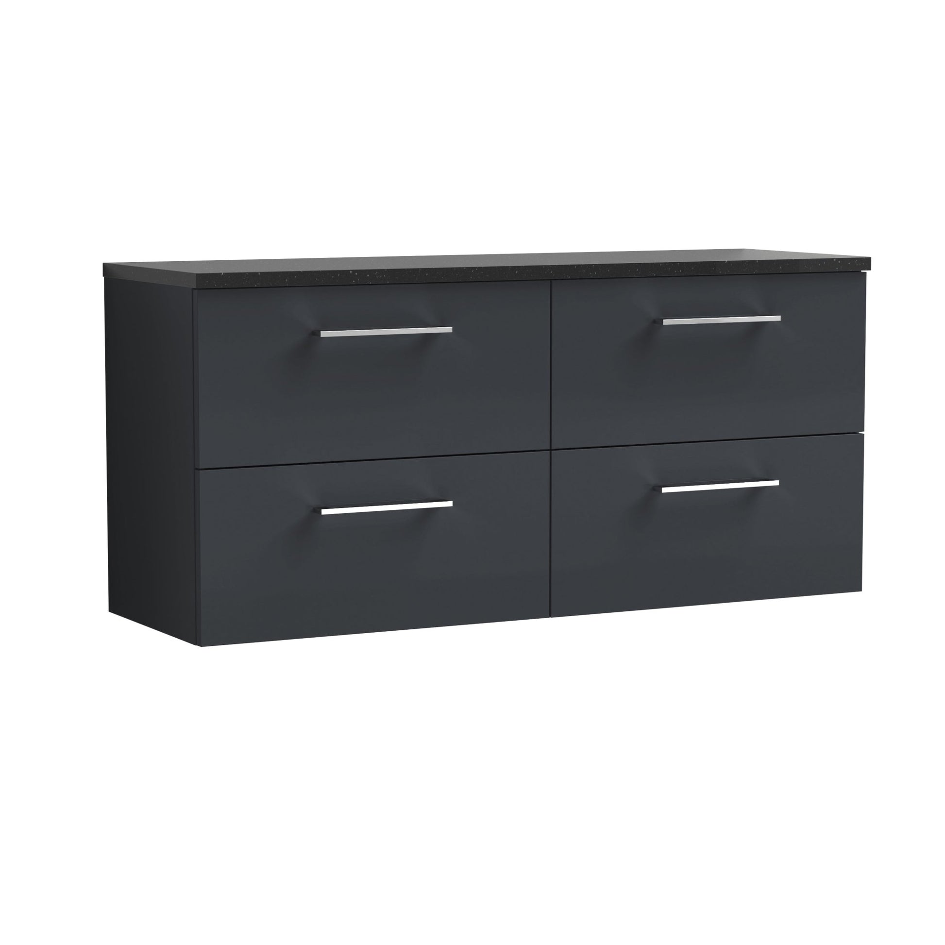 Nui Arno 1200mm Wall Hung 4 - drawer Vanity & Laminate Worktop Contemporary Soft Black MFC Painted Matt 562x1205x390mm - ARN1424LSB2 - JJ Building Materials