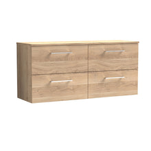 Nui Arno 1200mm Wall Hung 4 - drawer Vanity & Worktop Contemporary Bleached Oak MFC Textured Woodgrain 558x1205x390mm - JJ Building Materials