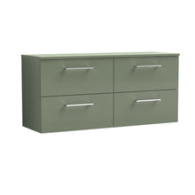 Nui Arno 1200mm Wall Hung 4 Drawer Vanity & Worktop Contemporary Satin Green MFC Painted Matt 557x1205x390mm - JJ Building Materials