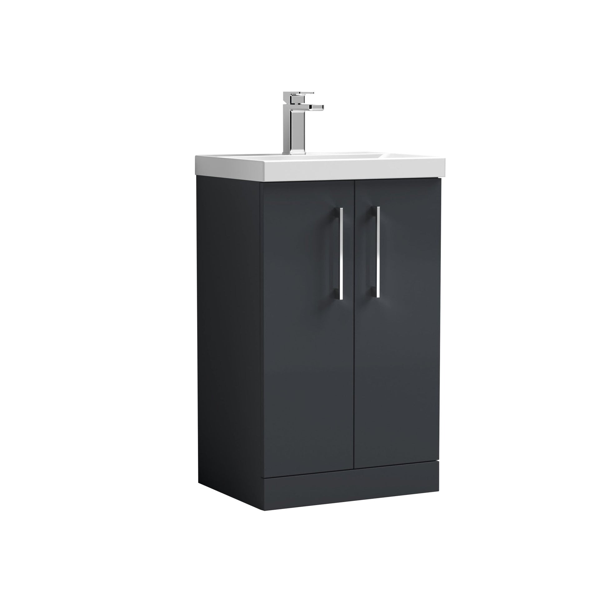 Nui Arno 500mm Floor Standing 2 Door Vanity & Basin 1 Contemporary Soft Black MFC 840x510x390mm - JJ Building Materials