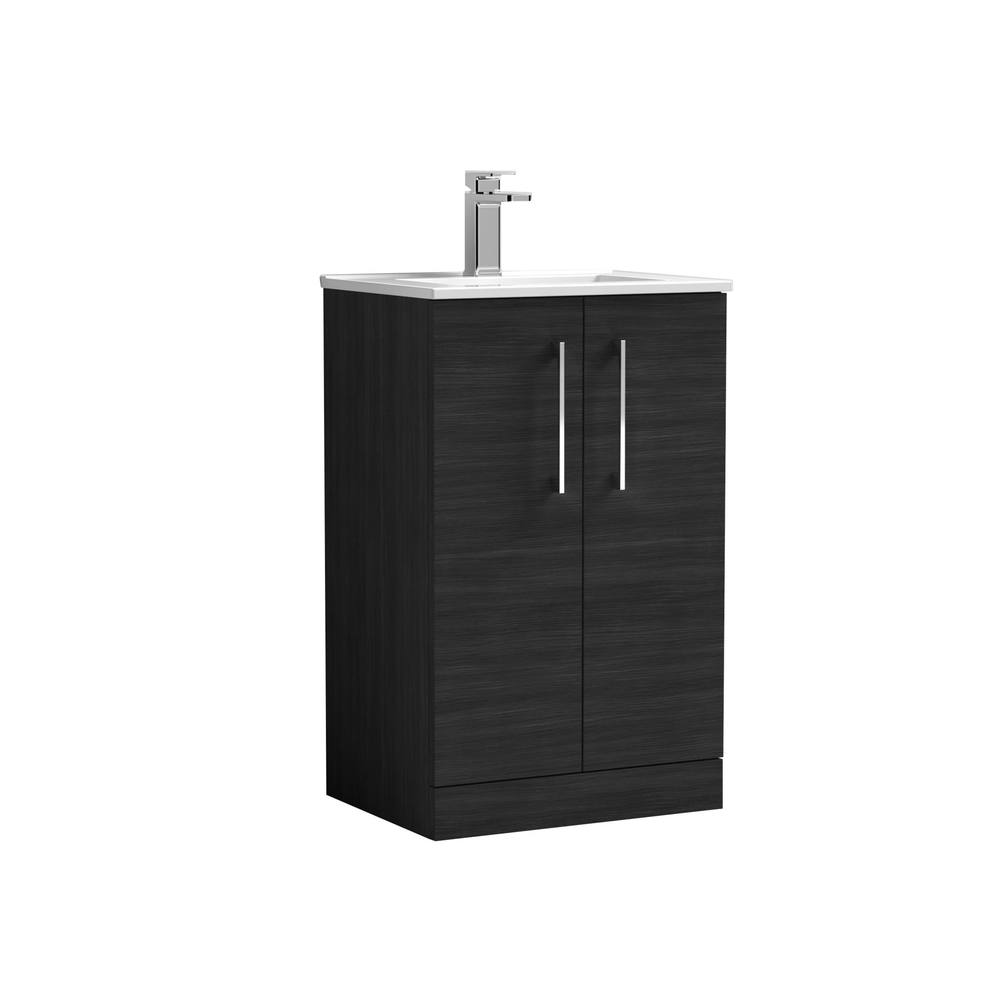 Nui Arno 500mm Floor Standing 2 Door Vanity & Basin 2 Contemporary Charcoal Black MFC 815x500x390mm - JJ Building Materials