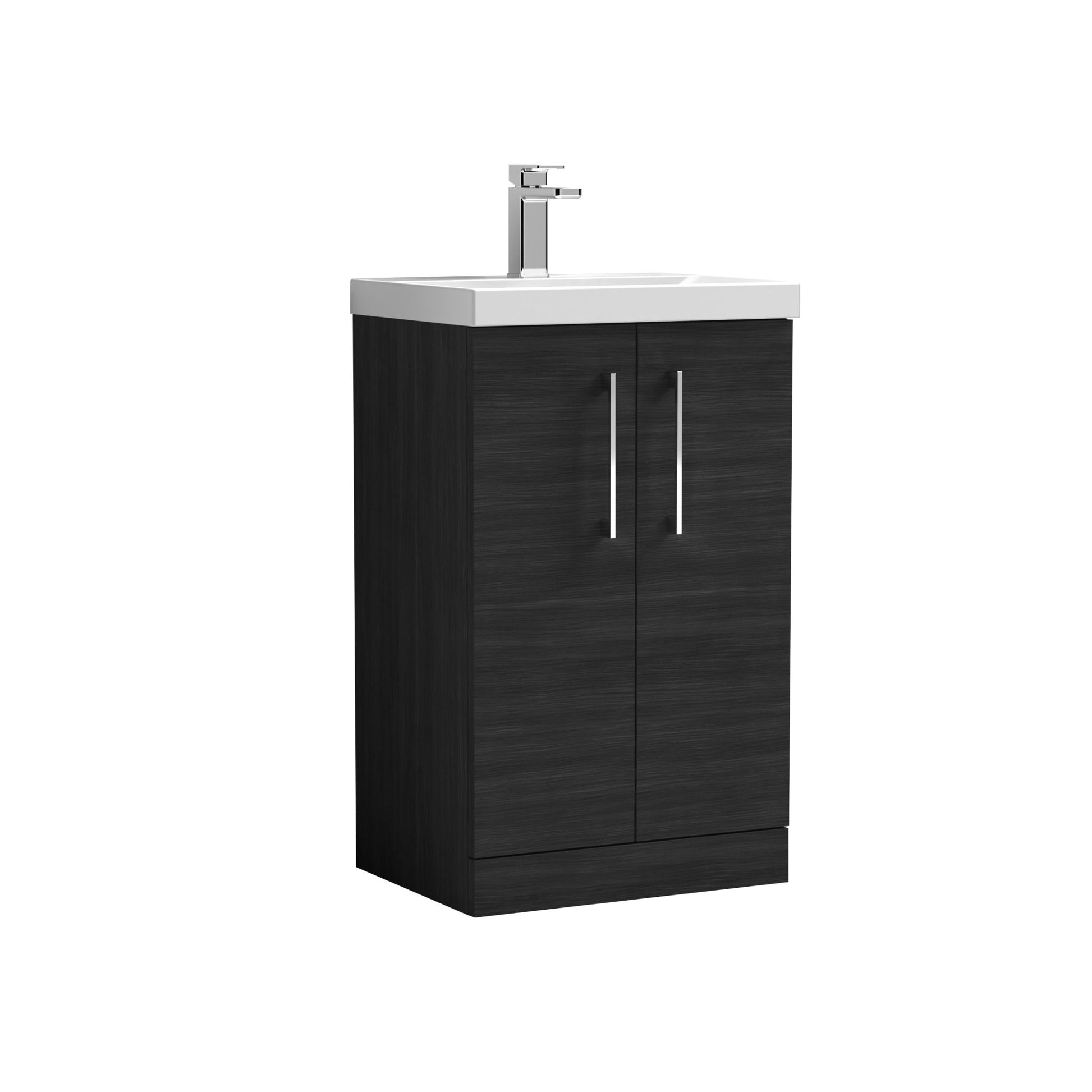 Nui Arno 500mm Floor Standing 2 Door Vanity & Basin 3 Contemporary Charcoal Black MFC 850x510x395mm - JJ Building Materials