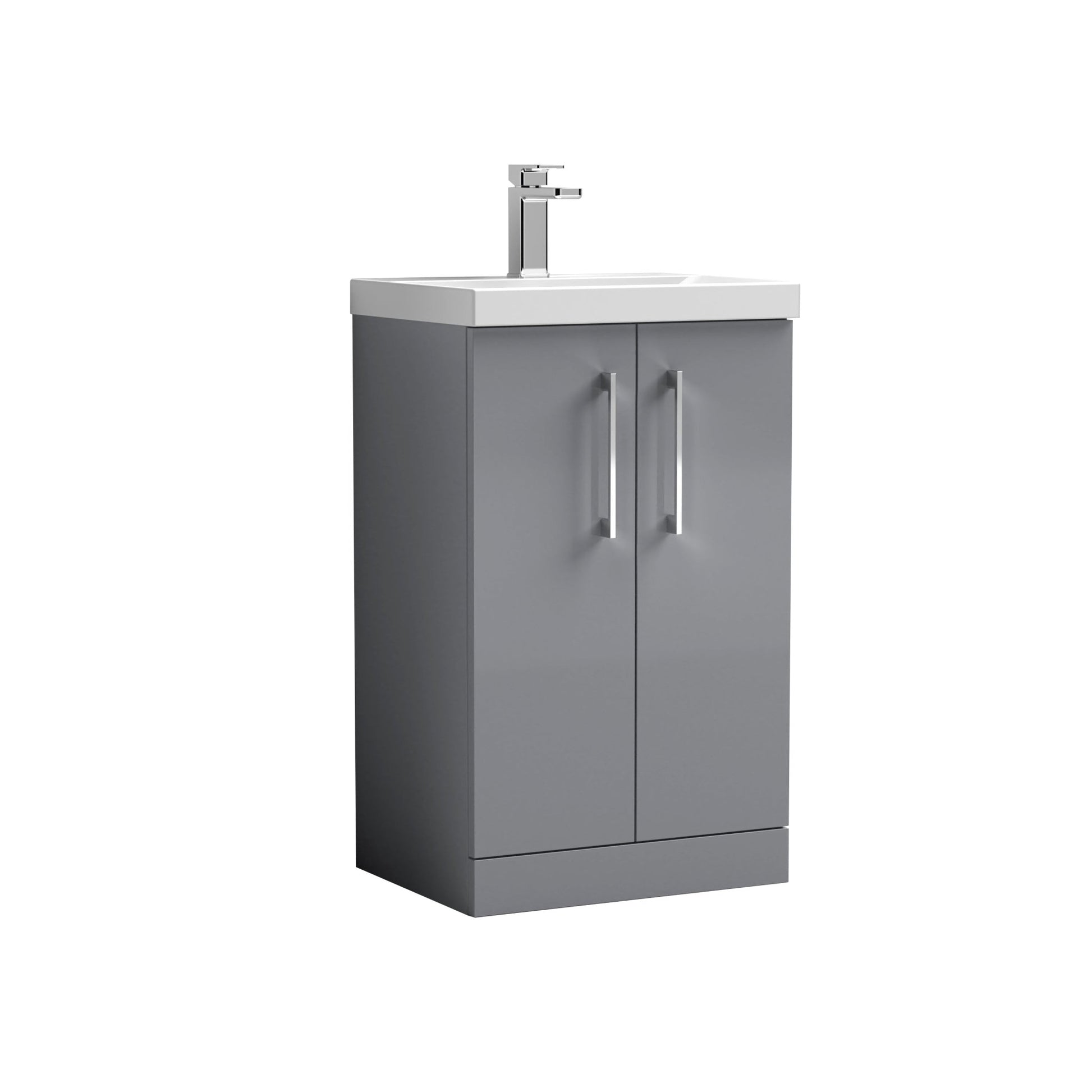 Nui Arno 500mm Floor Standing 2 Door Vanity & Basin 3 Contemporary Satin Grey MFC 850x510x395mm - JJ Building Materials