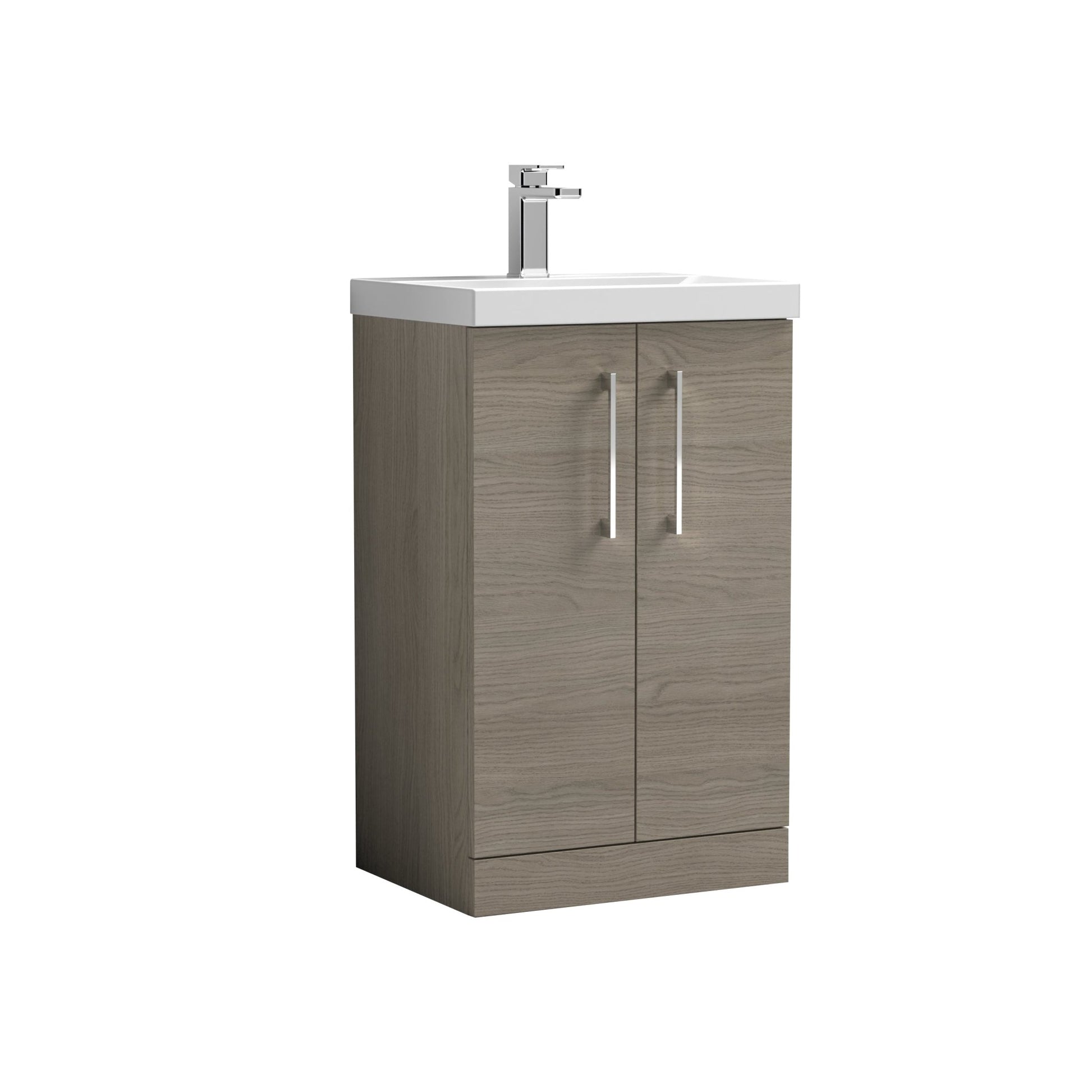 Nui Arno 500mm Floor Standing 2 Door Vanity & Basin 3 Contemporary Solace Oak MFC 850x510x395mm - JJ Building Materials