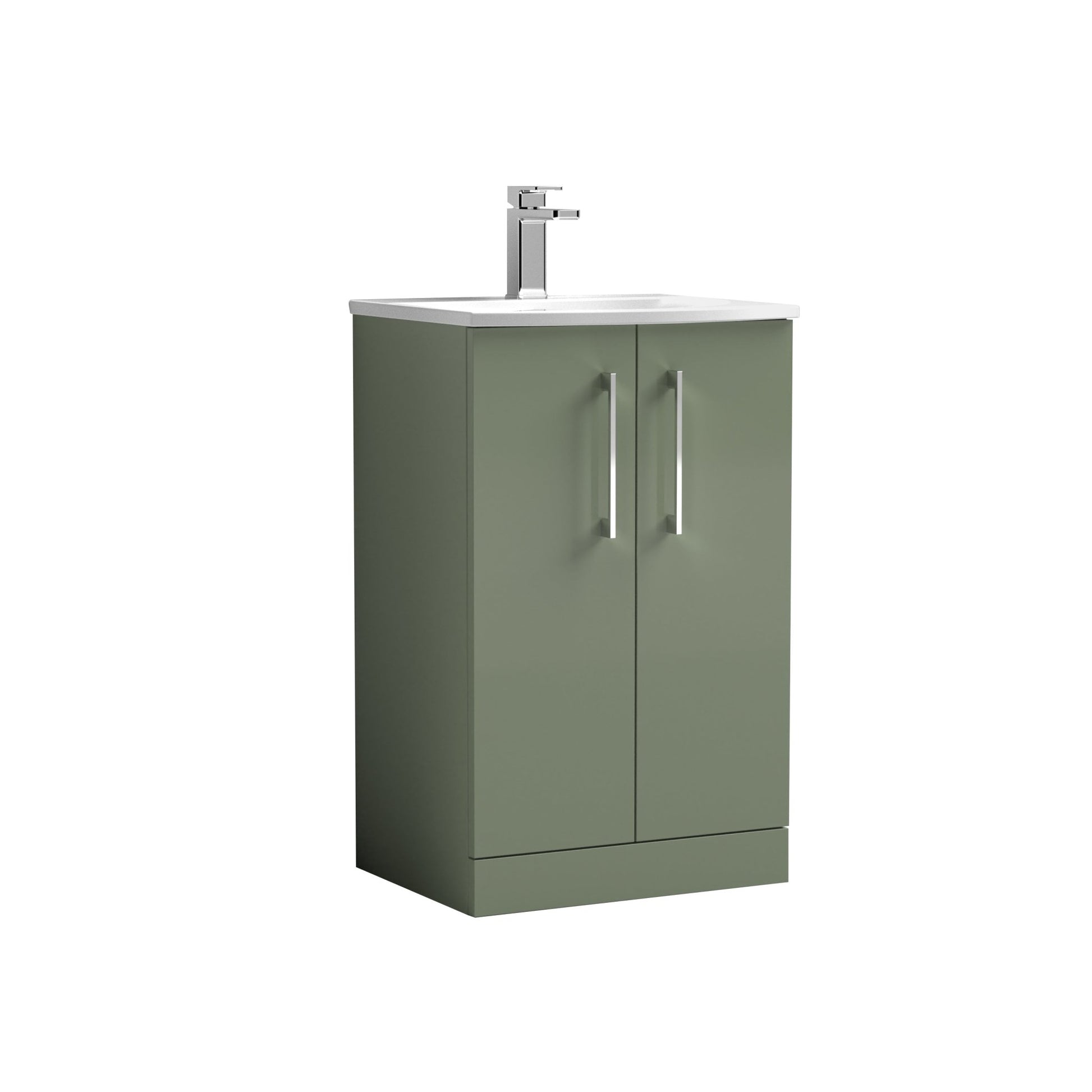 Nui Arno 500mm Floor Standing 2 Door Vanity & Basin 4 Contemporary Satin Green MFC 830x510x440mm - JJ Building Materials