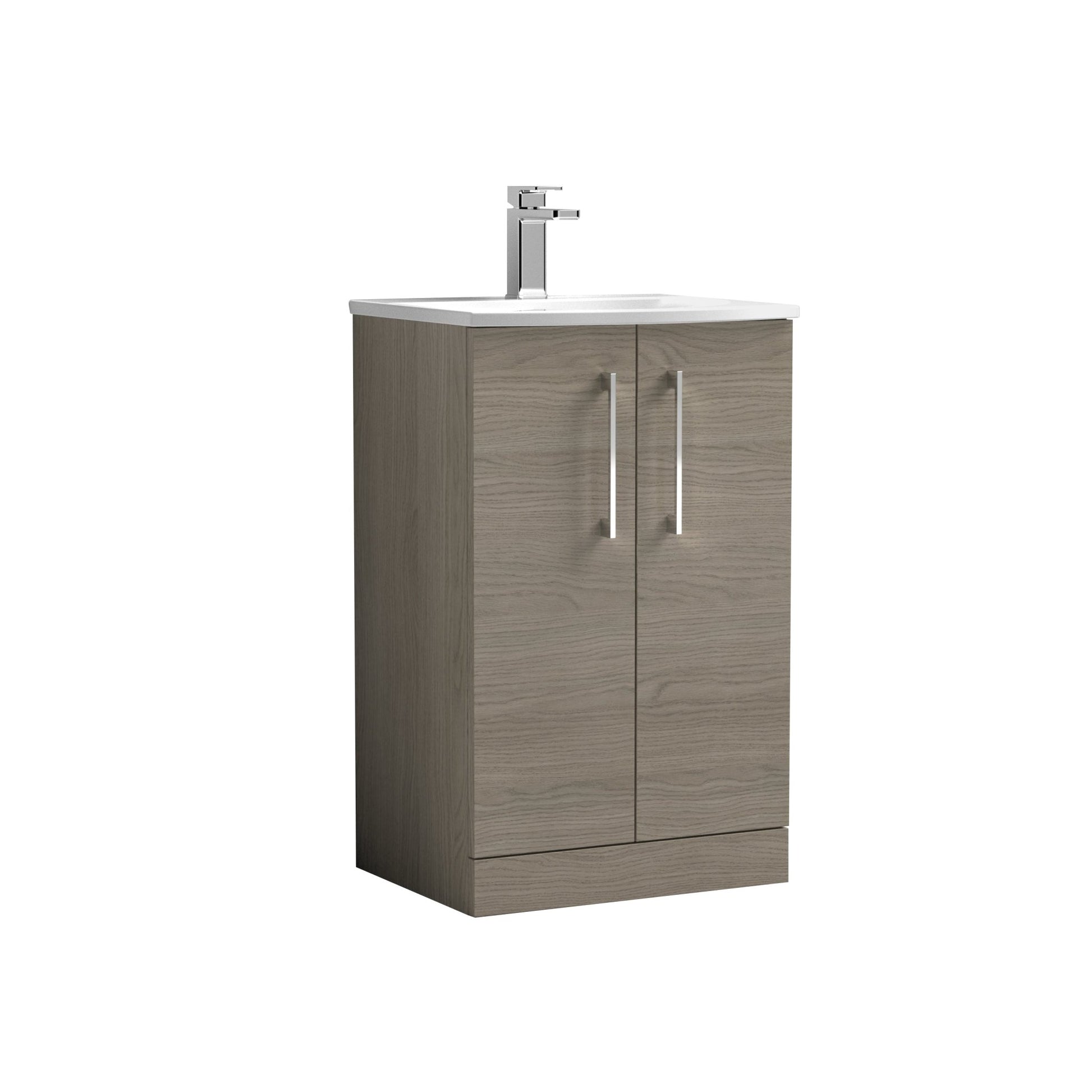 Nui Arno 500mm Floor Standing 2 Door Vanity & Basin 4 Contemporary Solace Oak MFC 830x510x440mm - JJ Building Materials