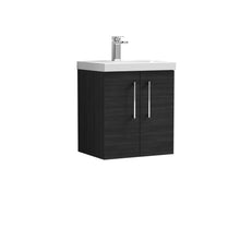 Nui Arno 500mm Wall Hung 2 Door Vanity & Basin 1 Contemporary Charcoal Black MFC Textured Woodgrain 579x510x390mm - JJ Building Materials