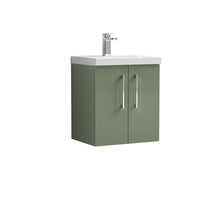 Nui Arno 500mm Wall Hung 2 Door Vanity & Basin 1 Contemporary Satin Green 579x510x390mm - JJ Building Materials