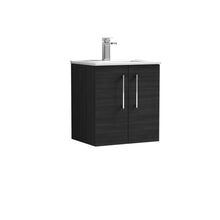Nui Arno 500mm Wall Hung 2 Door Vanity & Basin 2 Contemporary Charcoal Black MFC Textured Woodgrain 557x500x390mm - JJ Building Materials