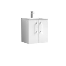 Nui Arno 500mm Wall Hung 2 Door Vanity & Basin 2 Contemporary Gloss White MFC Painted Gloss 557x500x390mm - JJ Building Materials