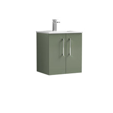 Nui Arno 500mm Wall Hung 2 Door Vanity & Basin 2 Contemporary Satin Green 557x500x390mm - JJ Building Materials