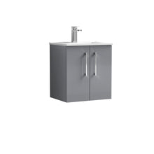 Nui Arno 500mm Wall Hung 2 Door Vanity & Basin 2 Contemporary Satin Grey MFC Painted Matt 594x500x390mm - JJ Building Materials