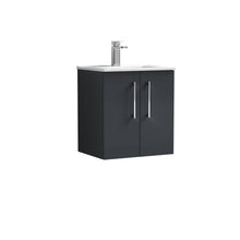 Nui Arno 500mm Wall Hung 2 Door Vanity & Basin 2 Contemporary Soft Black 594x500x390mm - JJ Building Materials