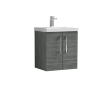 Nui Arno 500mm Wall Hung 2 Door Vanity & Basin 3 Contemporary Anthracite Woodgrain 589x510x395mm - JJ Building Materials