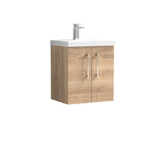 Nui Arno 500mm Wall Hung 2 - door Vanity & Basin 3 Contemporary Bleached Oak MFC Textured Woodgrain 590x510x395mm - JJ Building Materials