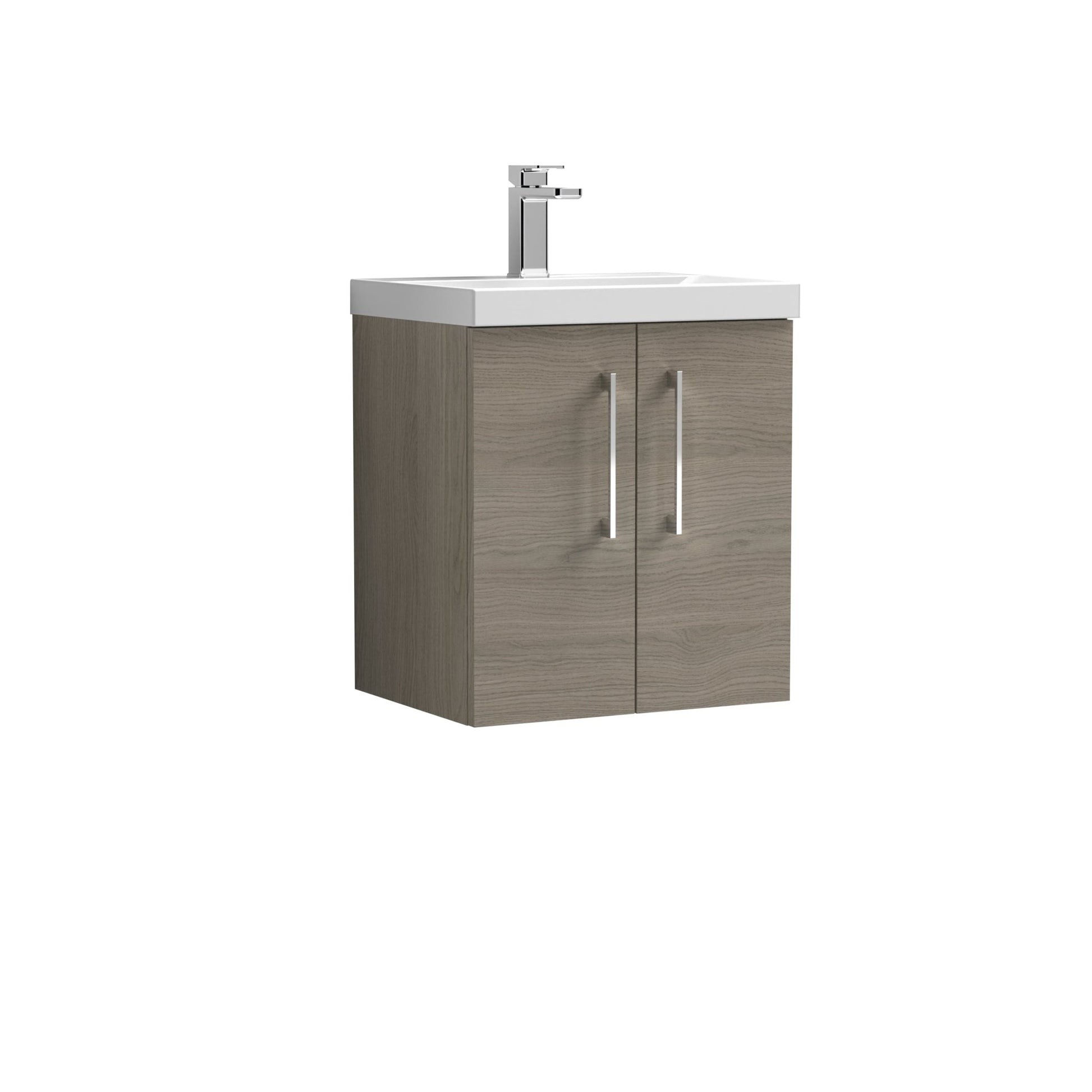 Nui Arno 500mm Wall Hung 2 Door Vanity & Basin 3 Contemporary Solace Oak 589x510x395mm - JJ Building Materials