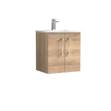 Nui Arno 500mm Wall Hung 2 - door Vanity & Basin 4 Contemporary Bleached Oak MFC Textured Woodgrain 570x510x440mm - JJ Building Materials