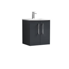 Nui Arno 500mm Wall Hung 2 Door Vanity & Basin 4 Contemporary Soft Black 569x510x440mm - JJ Building Materials
