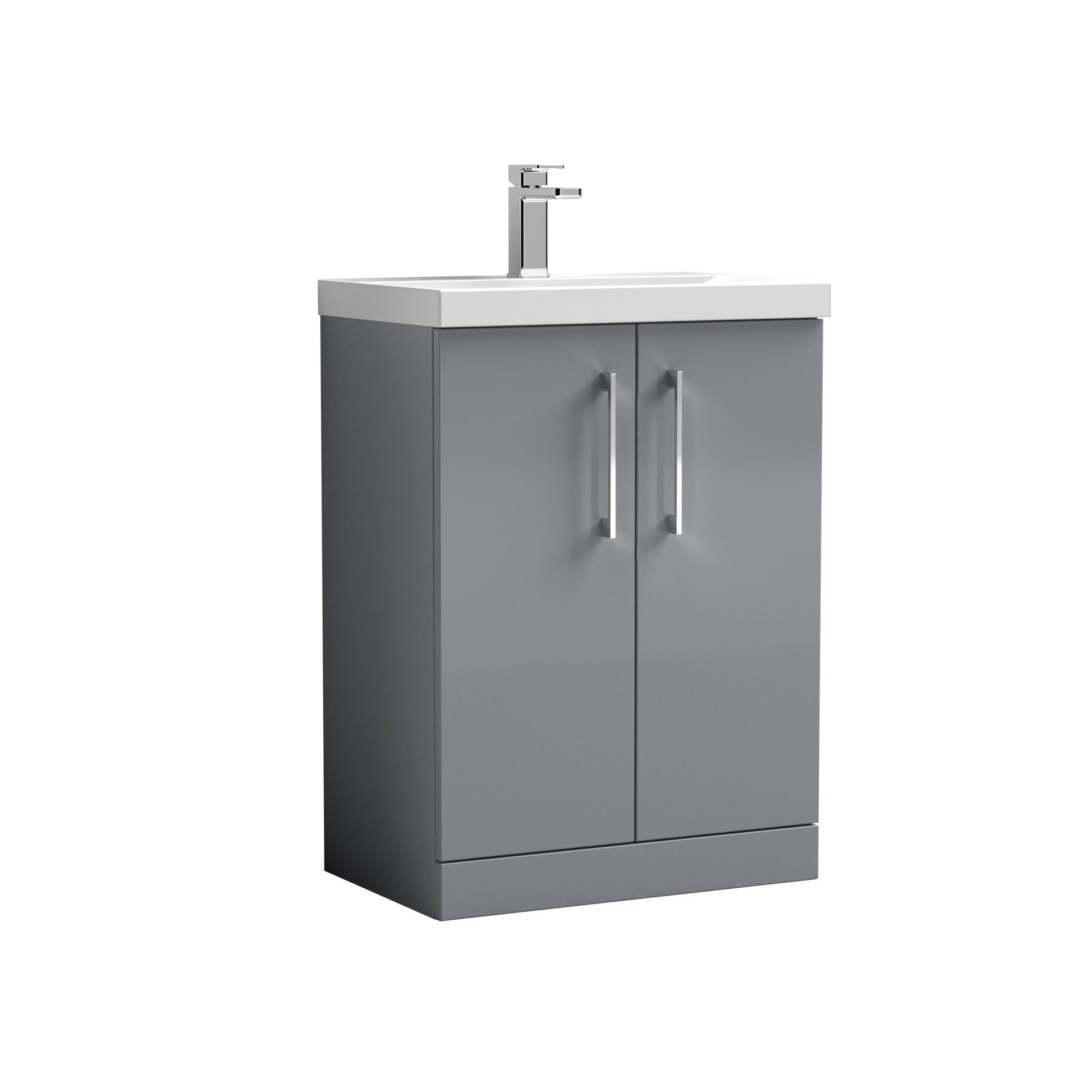 Nui Arno 600mm Floor Standing 2 Door Vanity & Basin 1 Contemporary Satin Grey MFC 840x610x390mm - JJ Building Materials