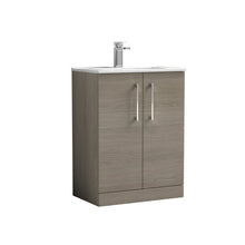 Nui Arno 600mm Floor Standing 2 Door Vanity & Basin 2 Contemporary Solace Oak MFC 815x600x390mm - JJ Building Materials