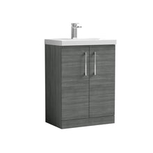 Nui Arno 600mm Floor Standing 2 Door Vanity & Basin 3 Contemporary Anthracite Woodgrain MFC 850x610x395mm - JJ Building Materials