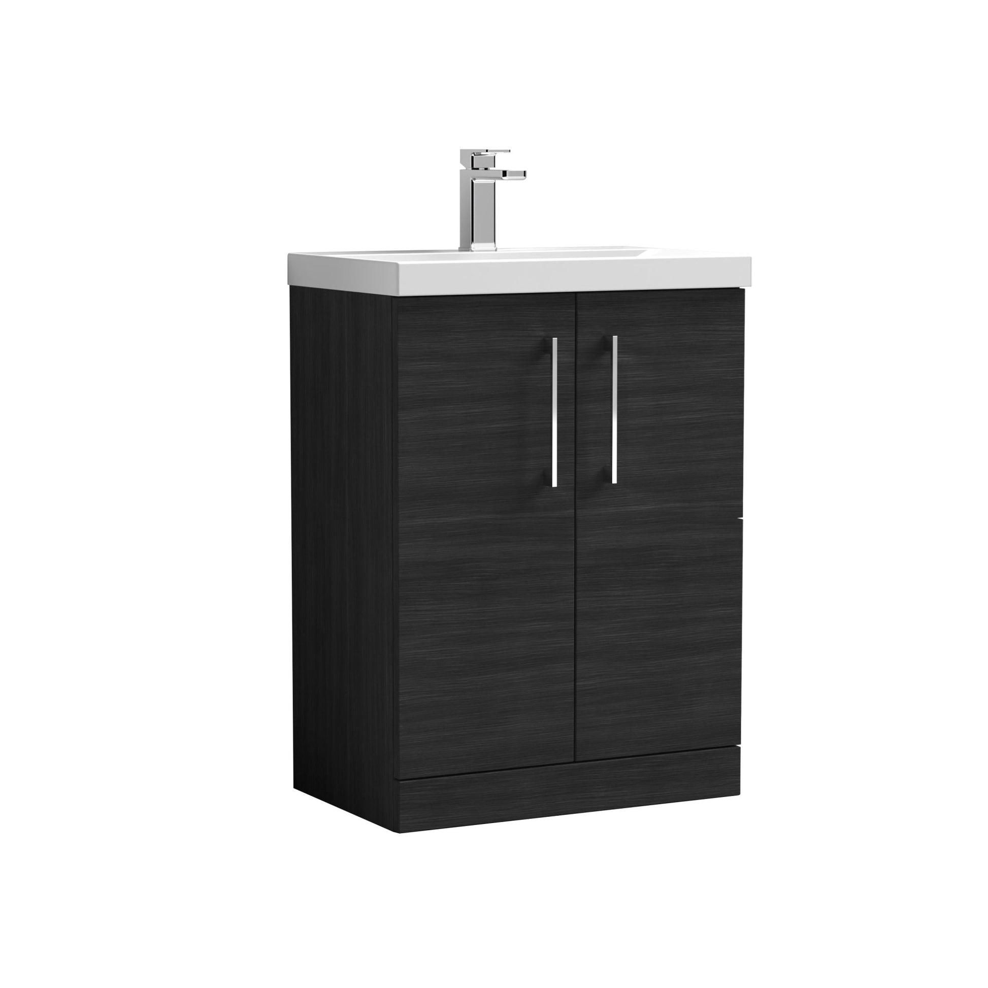 Nui Arno 600mm Floor Standing 2 Door Vanity & Basin 3 Contemporary Charcoal Black MFC 850x610x395mm - JJ Building Materials