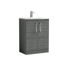 Nui Arno 600mm Floor Standing 2 Door Vanity & Basin 4 Contemporary Anthracite Woodgrain MFC 830x610x440mm - JJ Building Materials