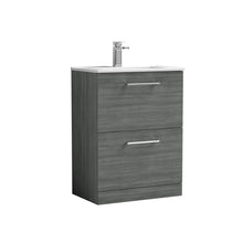 Nui Arno 600mm Floor Standing 2 Drawer Vanity & Basin 2 Contemporary Anthracite Woodgrain MFC 818x600x390mm - JJ Building Materials