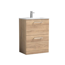 Nui Arno 600mm Floor Standing 2 - drawer Vanity & Basin 2 Contemporary Bleached Oak MFC 818x600x390mm - JJ Building Materials