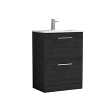 Nui Arno 600mm Floor Standing 2 Drawer Vanity & Basin 2 Contemporary Charcoal Black MFC 818x600x390mm - JJ Building Materials